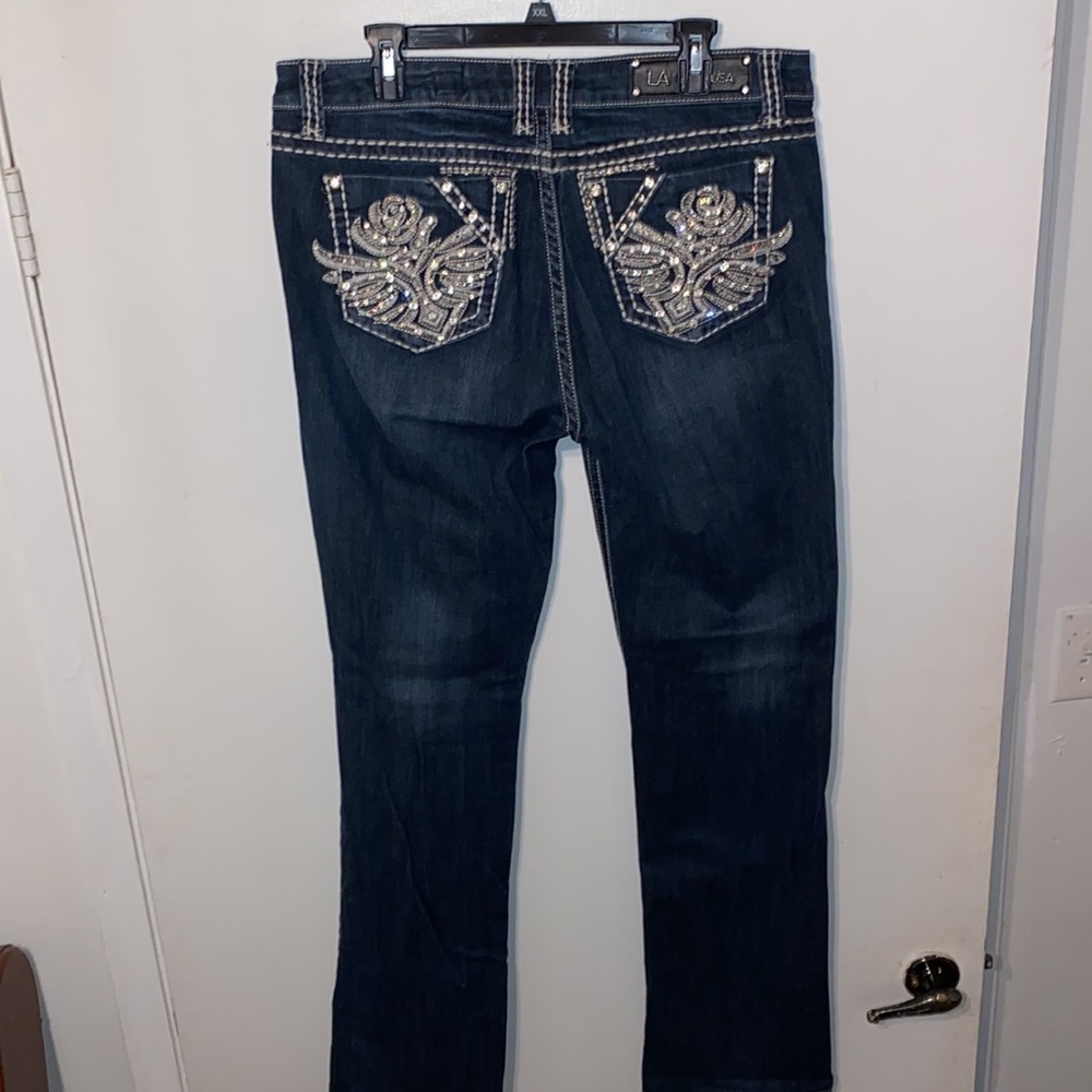 LA idol Jean diamond flower design on pocket